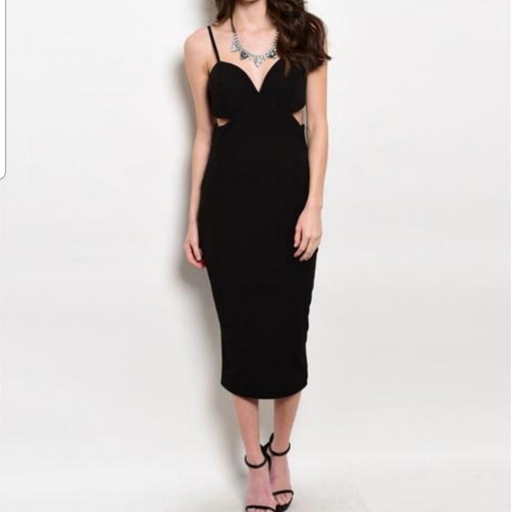 Sexy black midi with bold gold zipper